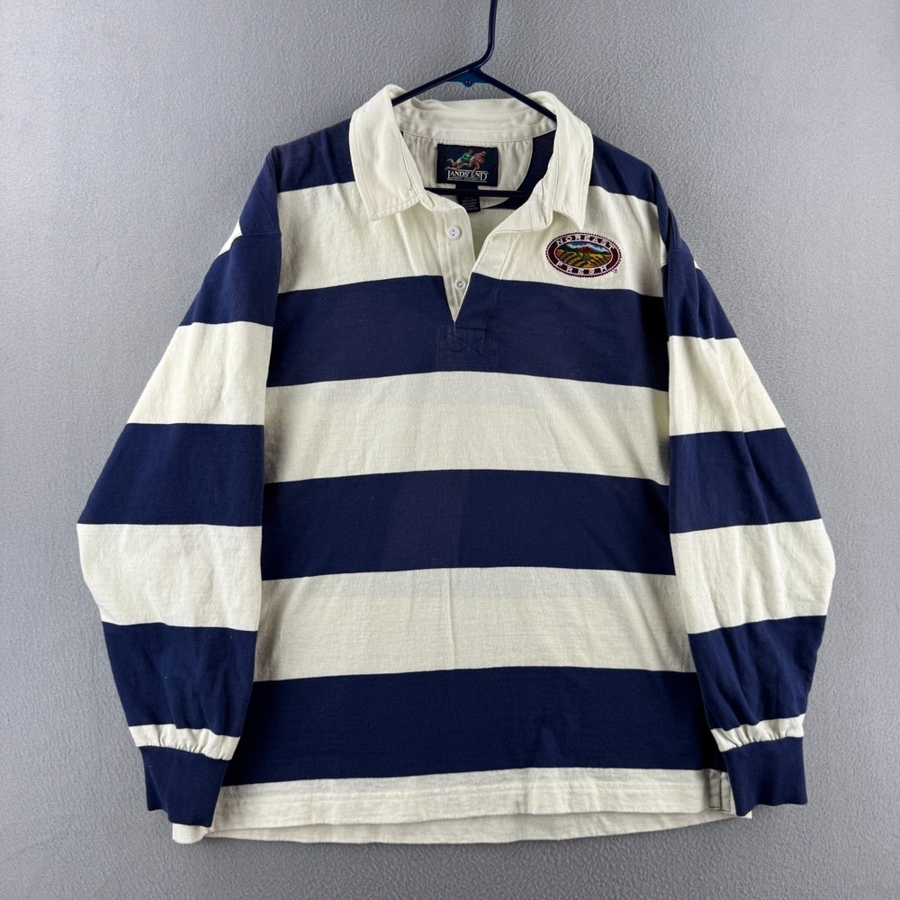 Vintage Lands End Rugby Shirt Mens XL Cotton Long Sleeve Polo 90s Y2K
